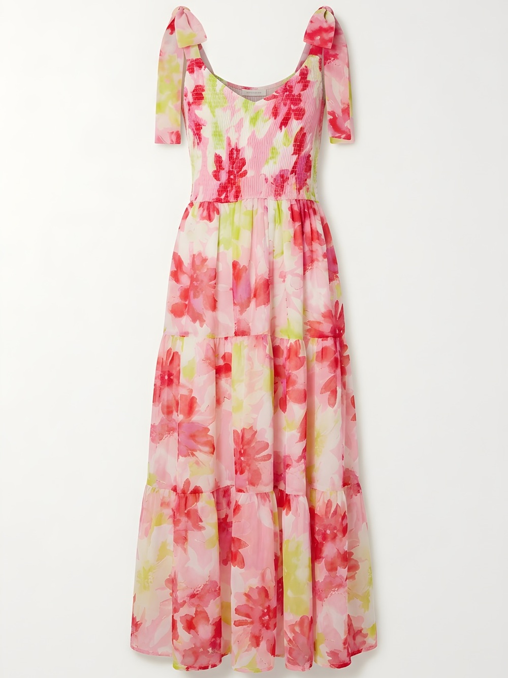White Birch-Floral Pink Tie-Shoulder Maxi Dress, size Small